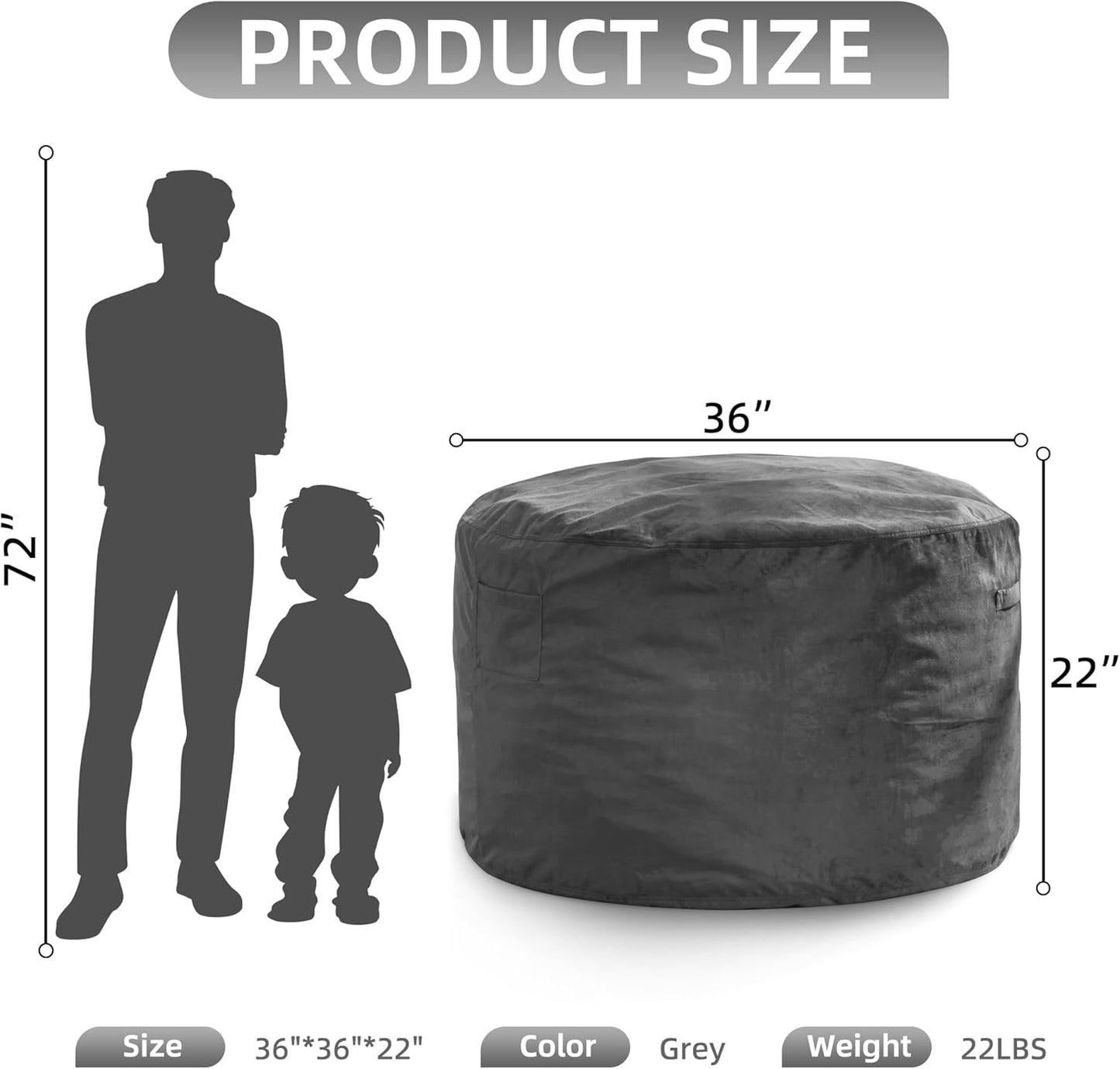 Hobestluk 3FT Bean Bag Chair Giant Bean Bag Chairs for Adults Large Bean Chairs with Removable Cover, Beanbag Chair with Filler, Adult Bean Bag Chairs for Living Room, Bedroom