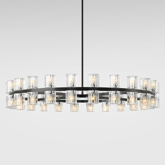 Modern 48 in Black Round Chandelier Light Fixture, Crystal Chandeliers for Dining Room, Living Room, Wagon Wheel Chandelier Over Table Chandeliers for Bedroom,Foyer,Includes 48xG4 Bulbs