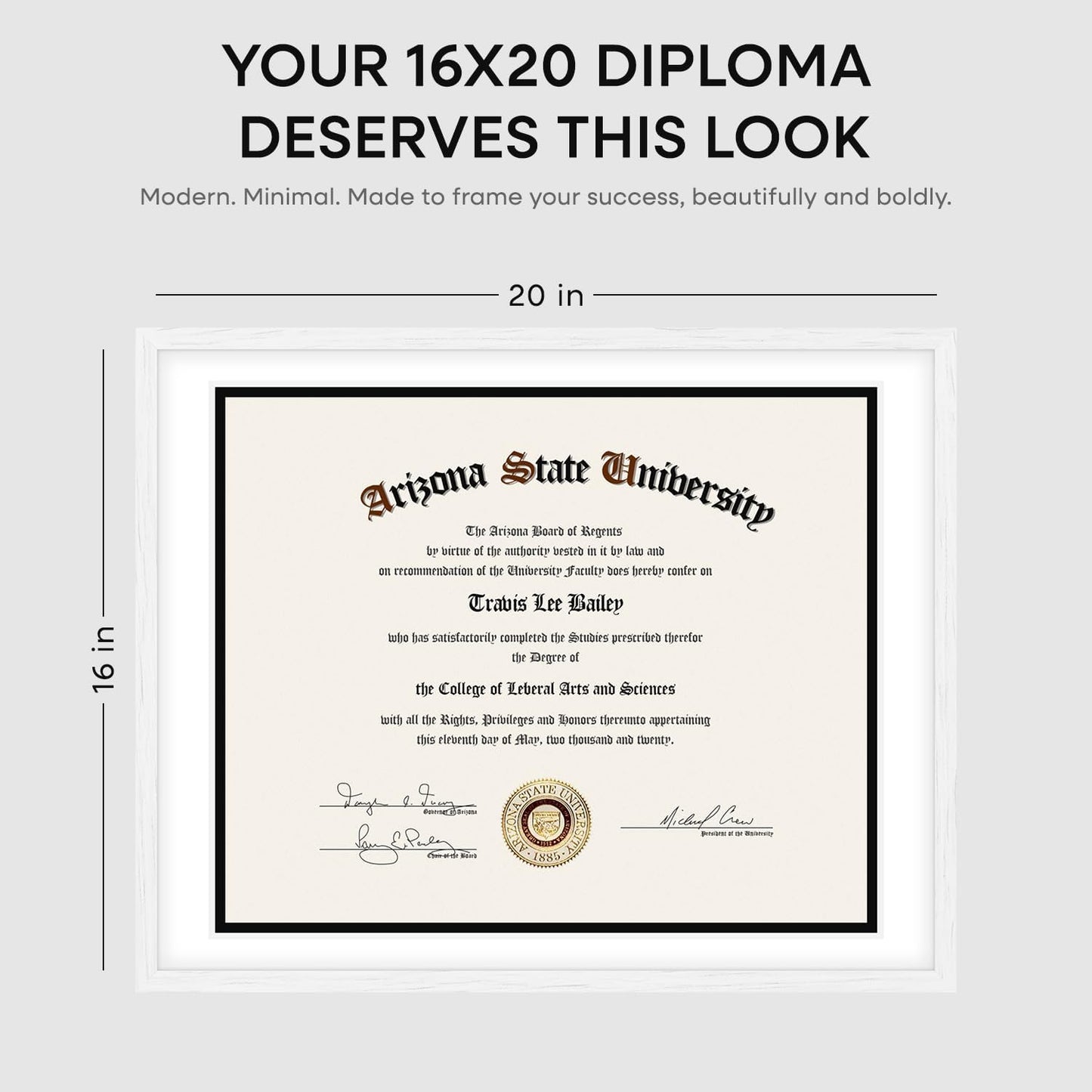 Homeforia 16x20 Diploma White Frame, High End Oak 16 x 20 Certificate Wood Frames with Mat 14 by 17 inch, 20x16 Document Frame Matted to 14x17, Wooden Degree Frames, Tempered Glass, Wall Kit, Set of 1