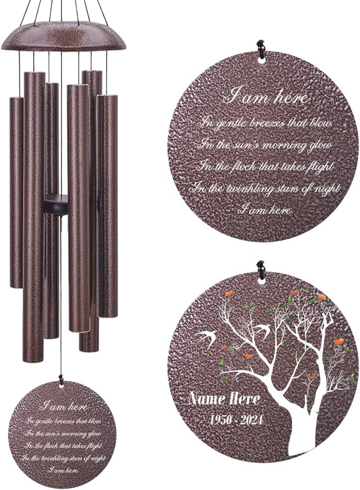 Personalized Wind Chimes, Sympathy Wind Chime Life Tree, Memorial Gifts Wind Chimes, in Loving Memory for Loss of Loved Dad/Mom, Commemorative Bereavement Condolences Gifts for Funeral