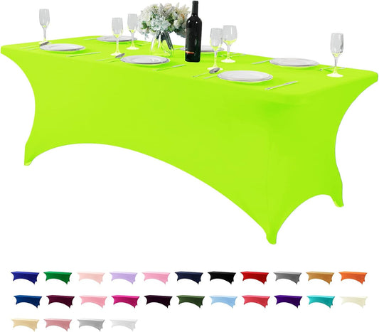 Spandex Table Cover for 8FT or 4ft or 6ft Table Universal Fitted Stretch Tablecloth for Party, Banquet, Wedding and Events-Neon Lemon