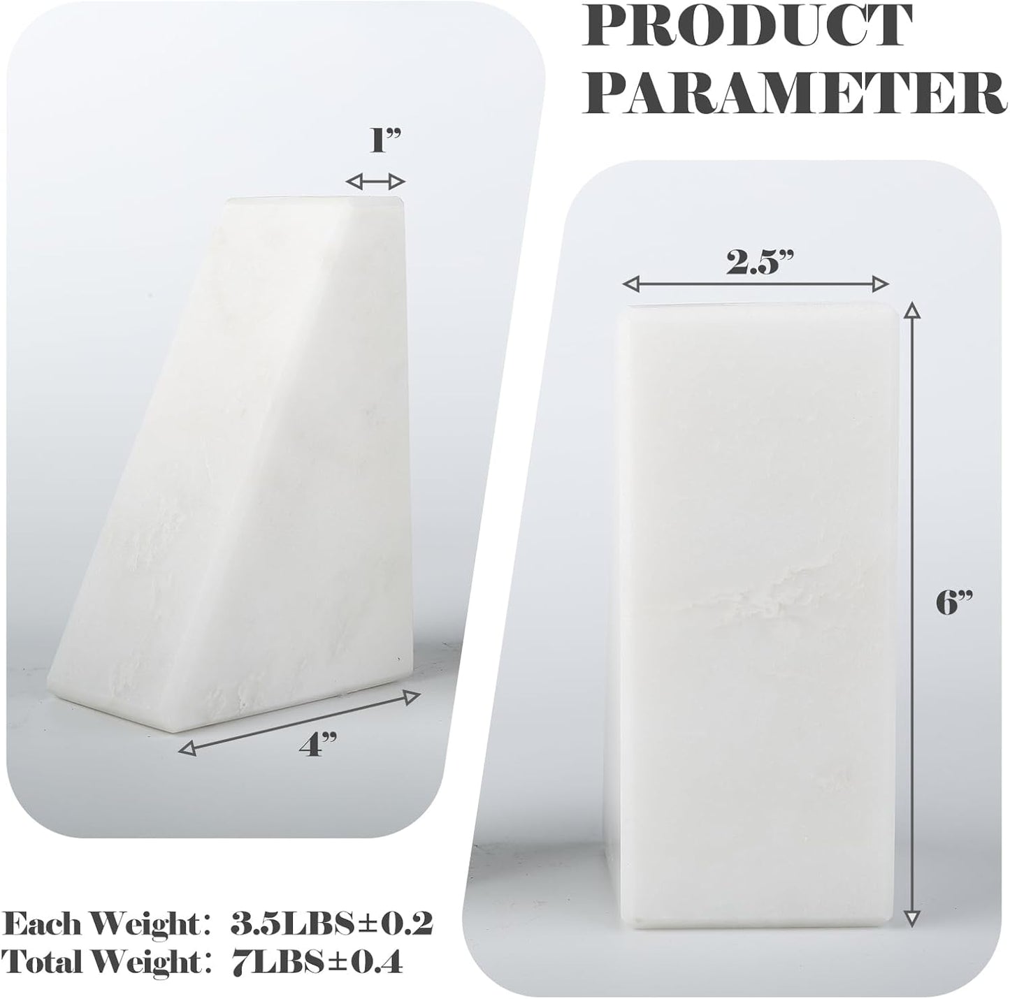 Marble Book Ends Decorative, Unique Bookends for Shelves, White Stone Bookends Holds Heavy Books, Weighted Book Holder Stopper for Home Office Desk Bookshelf Decoration, Set of 2