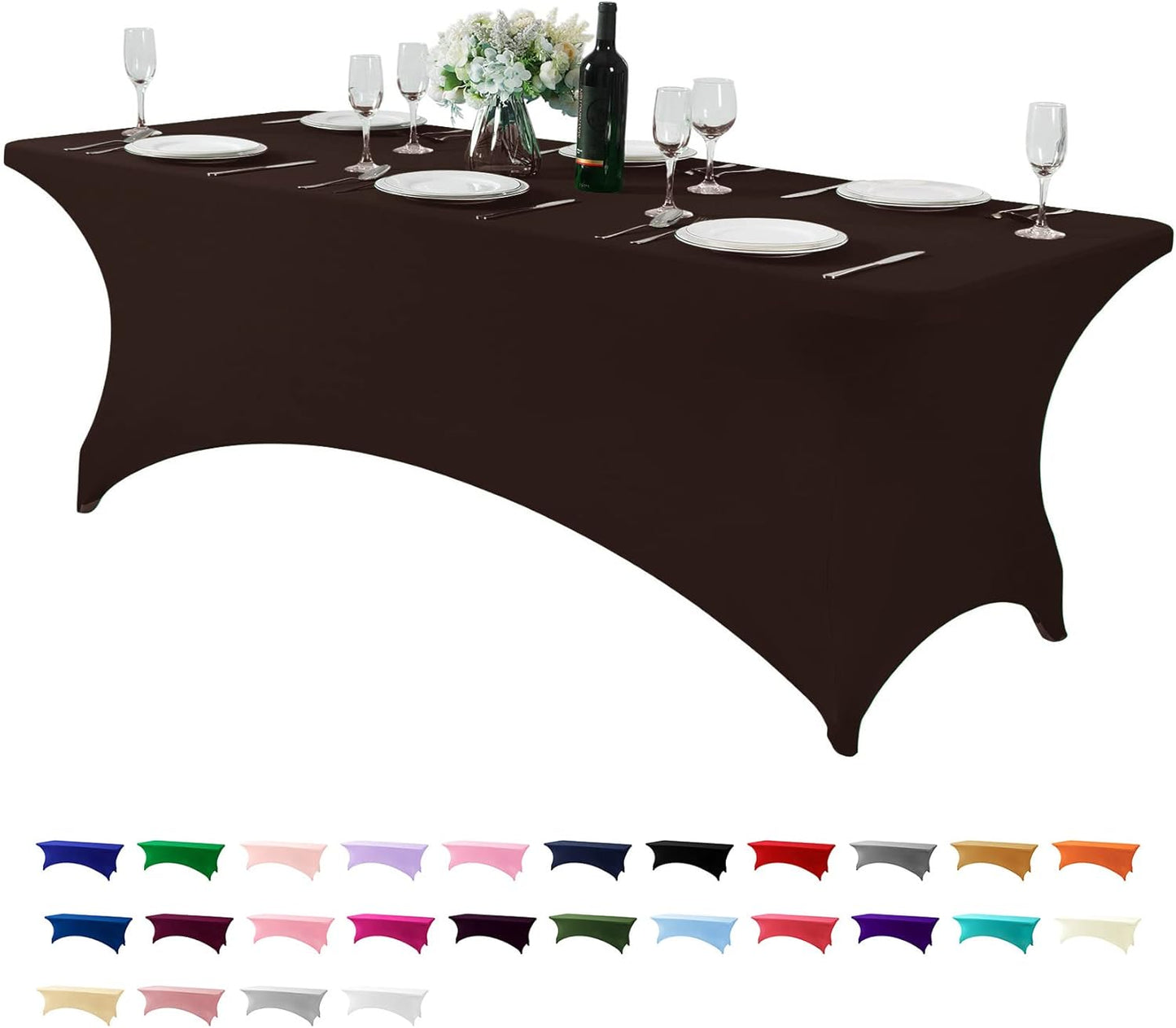 Spandex Table Cover for 8FT or 4ft or 6ft Table Universal Fitted Stretch Tablecloth for Party, Banquet, Wedding and Events-Chocolate