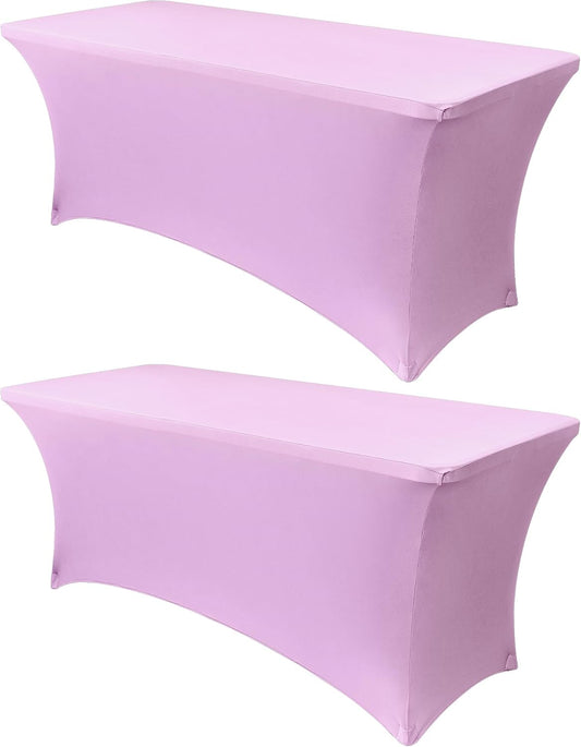Obstal 6ft Stretch Spandex Table Cover for Standard Folding Tables - Universal Rectangular Fitted Tablecloth Protector for Wedding, Banquet and Party, 72L x 30W x 30H Inches, Light Purple, 2pc