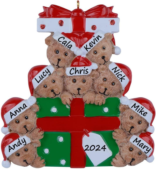 Personalized Family Ornament 2024, Bear Family of 9 Christmas Tree Ornament, We are a Big Family Ornaments for Christmas Tree Decor, Unique Bear Gifts for Mom, Dad, Grandkids, Grandma, Grandpa
