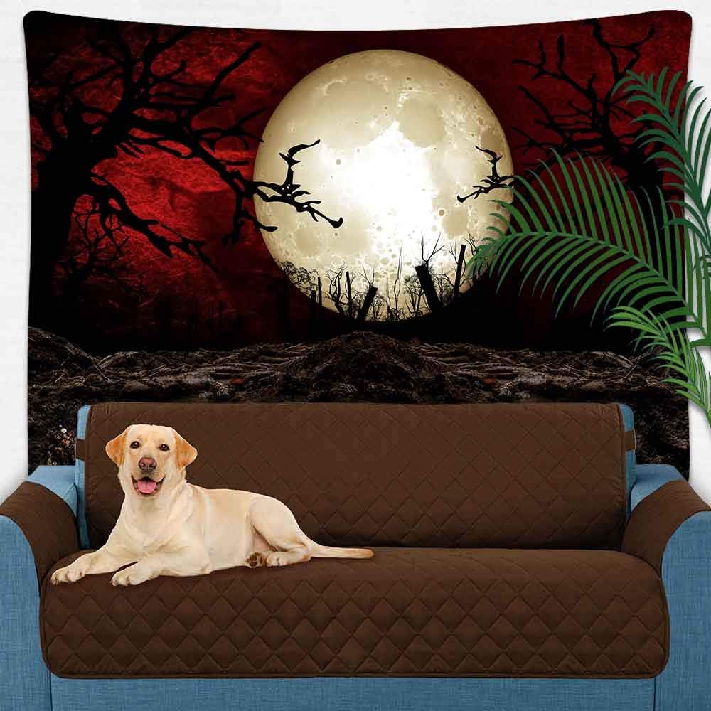 SHRAPHY Full Moon Tapestry Moon Horror Cemetery Scarlet Sky Tapestry Event Bedroom Home Decor 80X60 Inches GTLSUH123