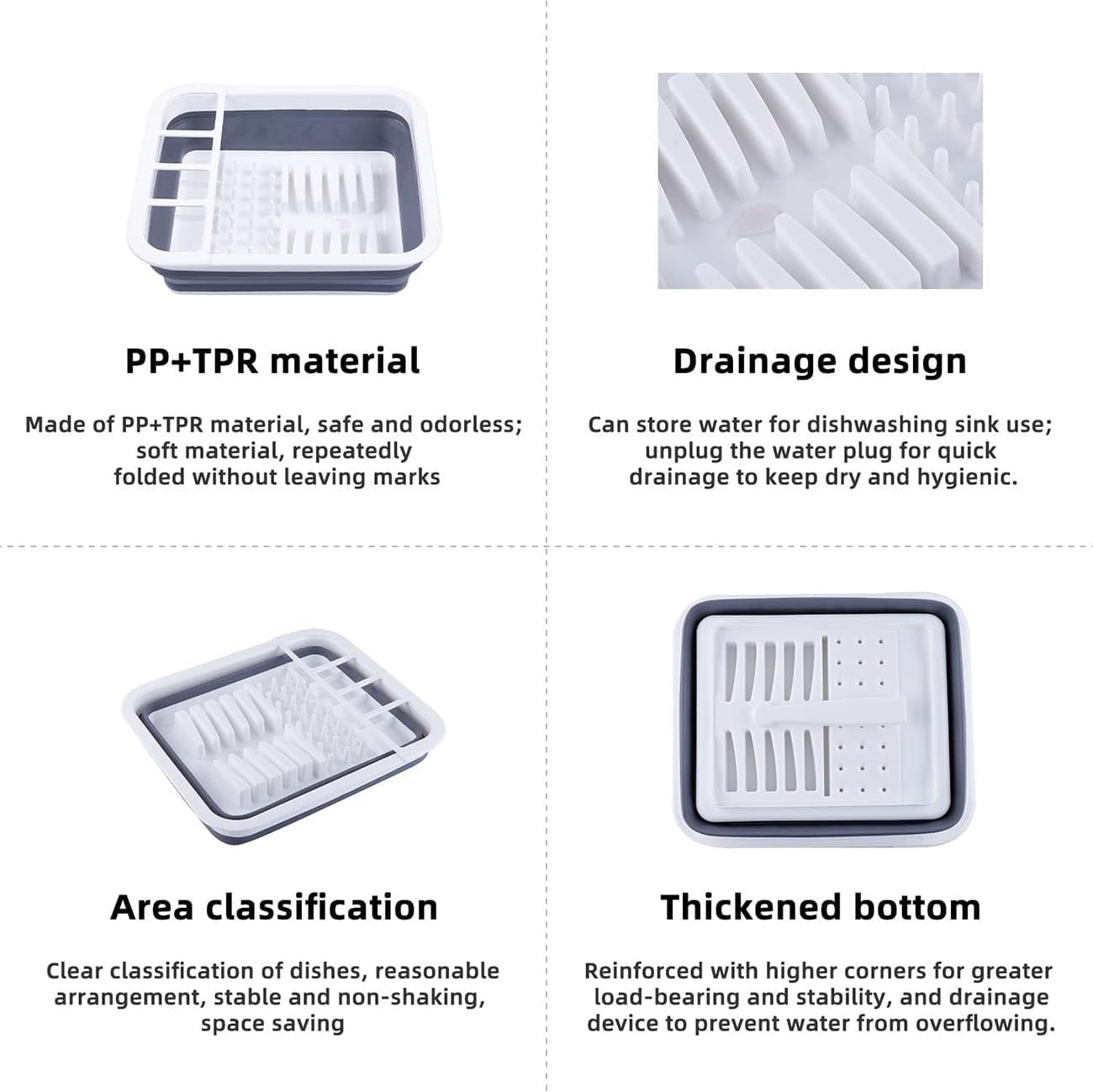 THANSTAR Collapsible Dish Drying Rack for RV Kitchen, Foldable Drainer Organizer for Kitchen Countertop, Space Saving Portable Dish Rack for Campers, Travel Trailer & Small Spaces, Easy Storage, Grey
