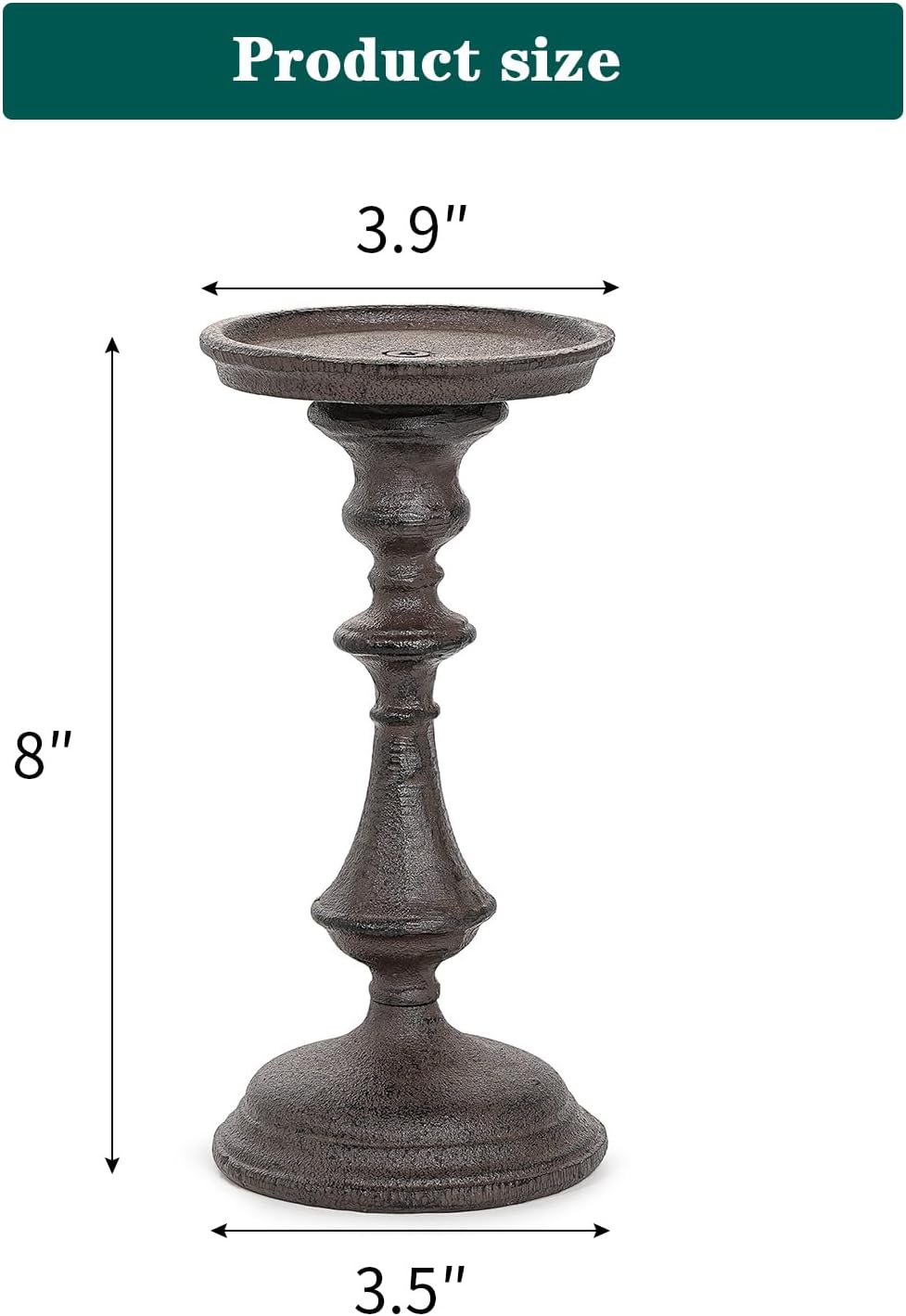 Sungmor Rustic Cast Iron Pillar Candle Holder, 7.8" Tall Vintage Candlestick Holders, Table Centerpiece Metal Candle Holder, Farmhouse Candle Stand for Fireplace Shelf Home Decor