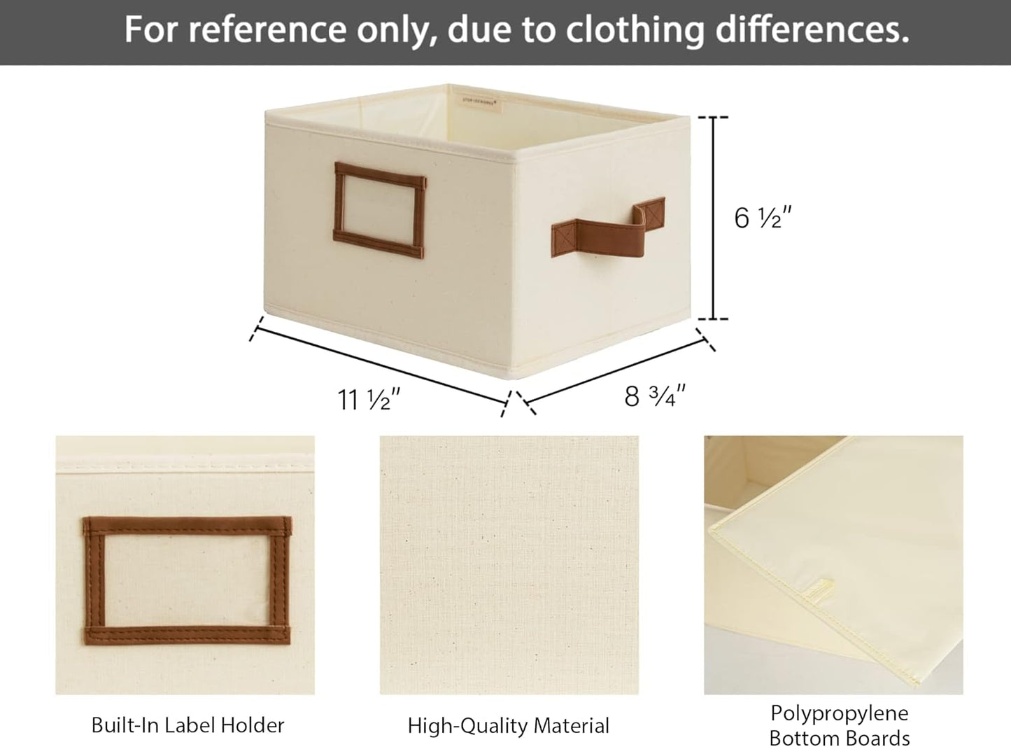 StorageWorks Storage Baskets for Shelves, Foldable Fabric Closet Storage Bins with PU Handles, Fabric Storage Bins Clothes Organizer, Ivory White, 3-Pack, Small