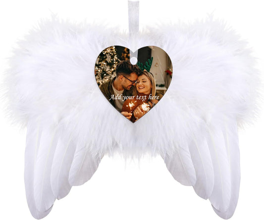 Personalized Christmas Ornaments 2025, Angel Wings Custom Photo Text Hanging Ornament Customized Christmas Tree Decorations Gift for Family, Kids, Friends, Couples, Wedding