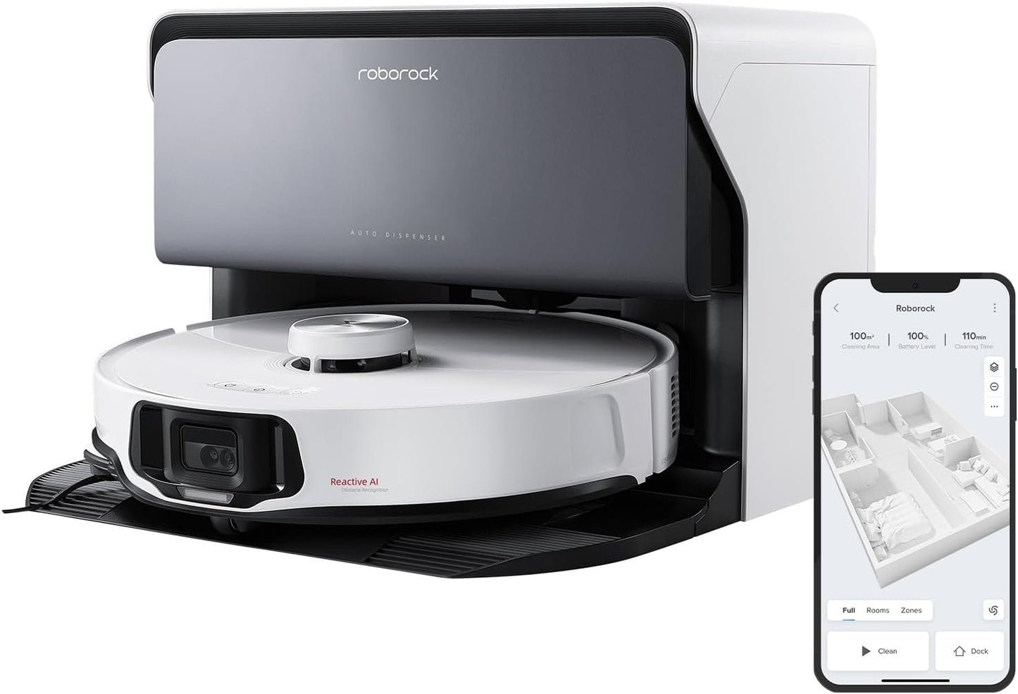 roborock S8 MaxV Ultra with Refill & Drainage System Robot Vacuum and Mop, FlexiArm Design, Auto Mop Washing&Drying, 10000Pa Suction, Obstacle Avoidance, 20mm Auto Mop Lifting, Smart Dirt Detection