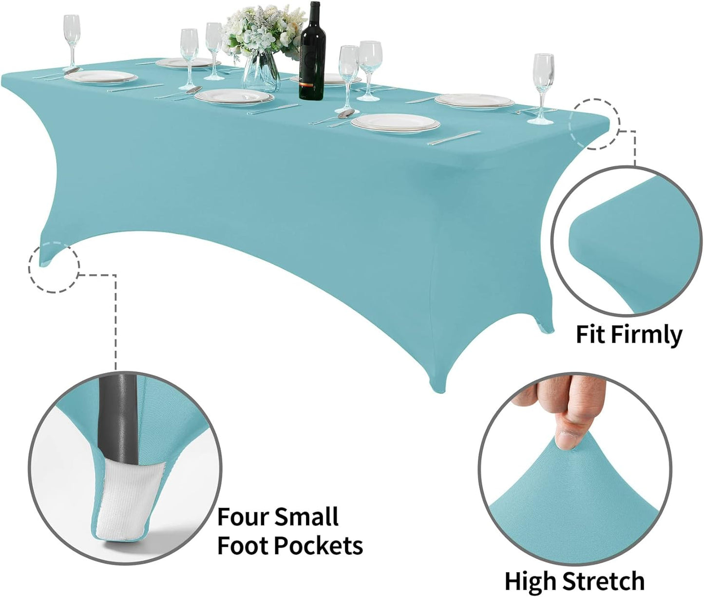 Spandex Table Cover for 8FT or 4ft or 6ft Table Universal Fitted Stretch Tablecloth for Party, Banquet, Wedding and Events-Aqua