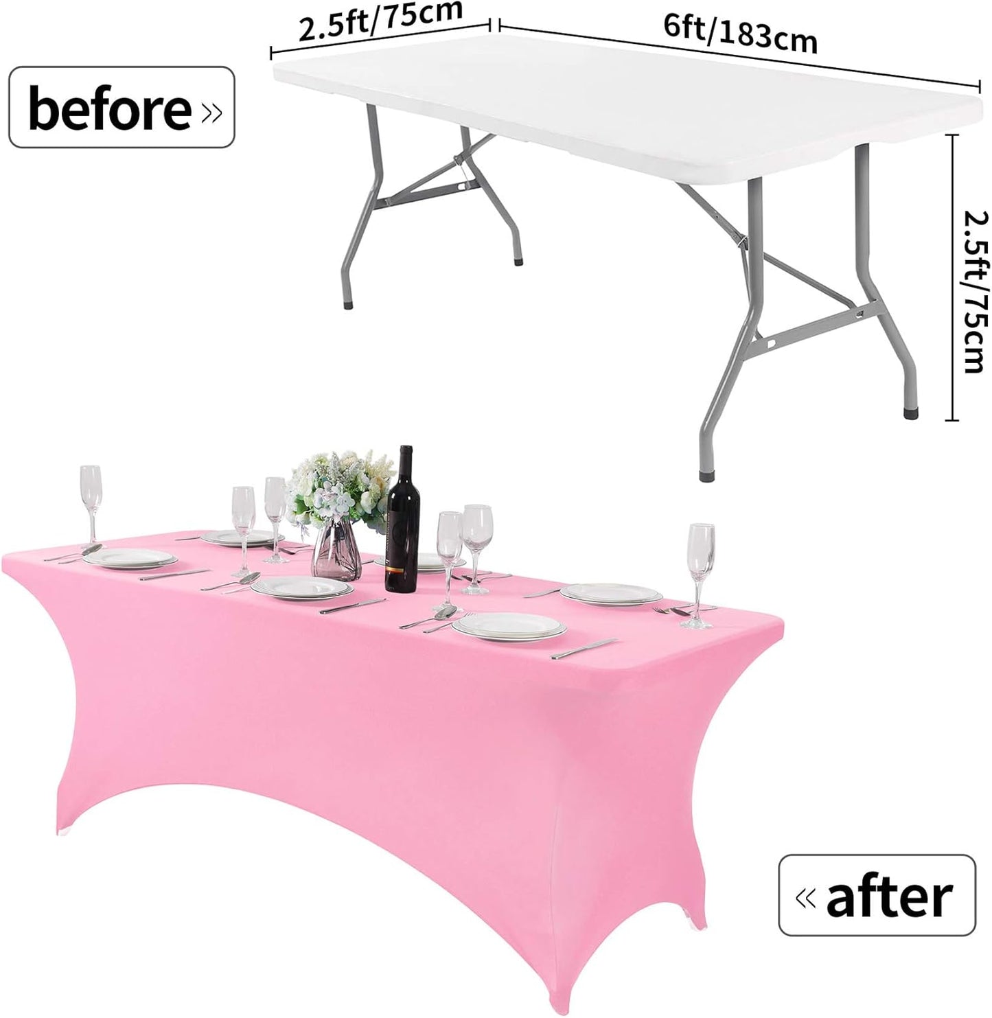 Spandex Table Cover for 6Ft or 4fT or 8ft Table Universal Fitted Stretch Tablecloth for Party, Banquet, Wedding and Events-Pink