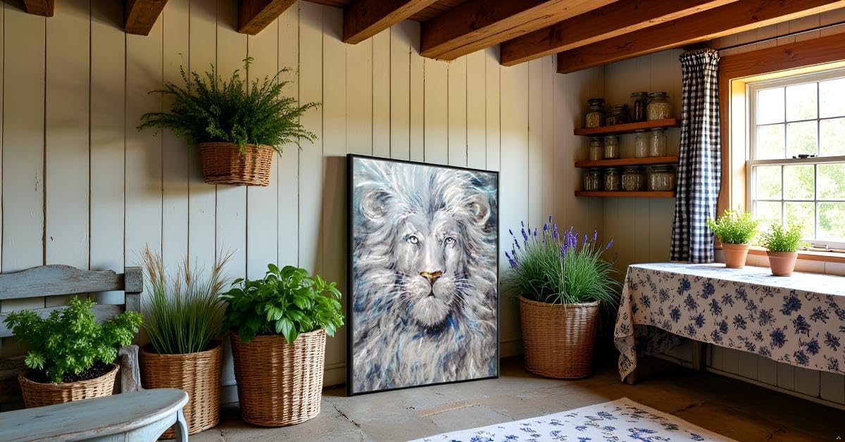 Yihui Arts Modern Blue and Silver Lion Metal Wall Art Sculpture for Home Decor