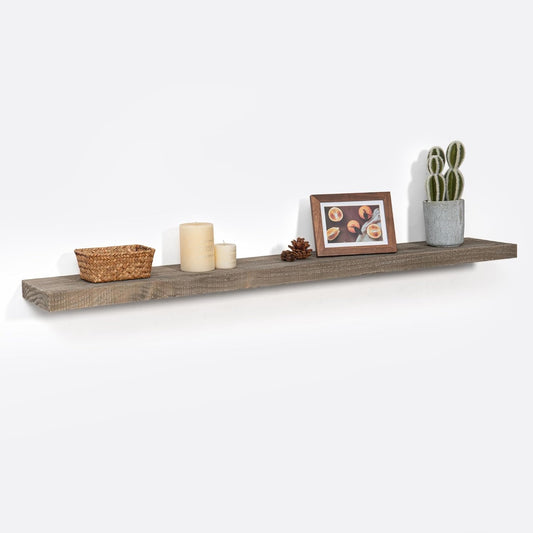 Solid Reclaimed Wood Floating Shelf 48inches Width and 8 inches Depth, Rustic Reclaimed Barnwood Wall Hanging Shelves with Invisible Heavy-Duty Metal Bracket，Cement Grey