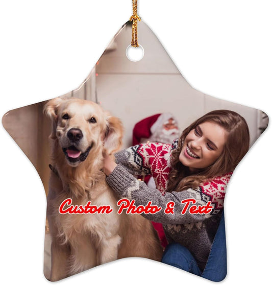 Personalized Christmas Ornaments with Photo 2025 Custom Picture Text Ornaments for Christmas,Double-Sided Ceramic Customized Xmas Tree Decor for Family Couples Dogs,Star