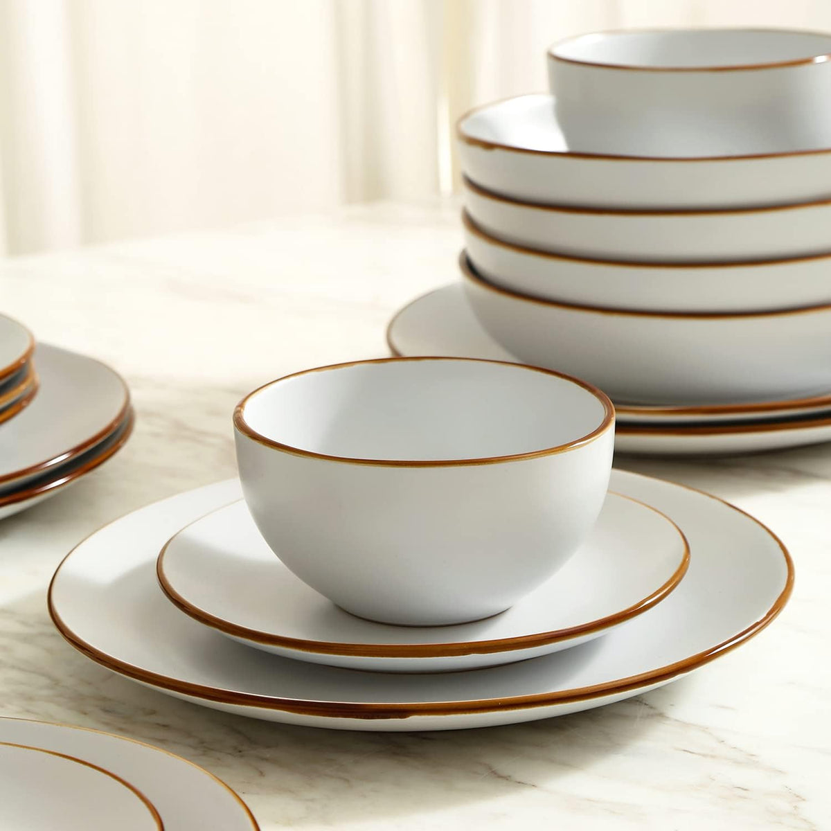 Stone Lain Brasa Modern Stoneware 16 Piece Dinnerware Sets, Plates and bowls Sets, Dish Set for 4, White