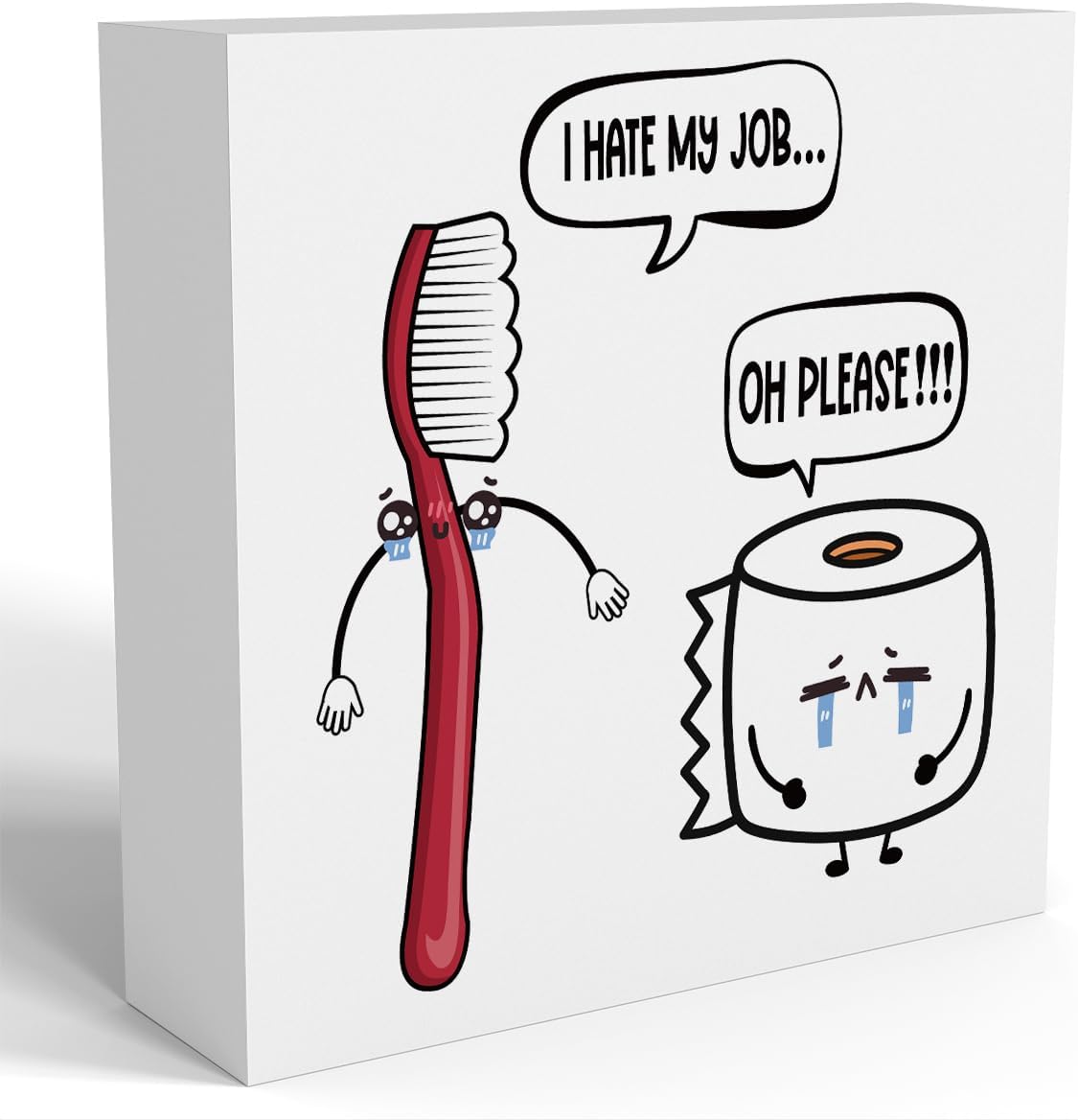 Funny Bathroom Decor, Funny Bathroom Wall Art, Black and White Bathrooms Decoration Decor for Shelves, Wooden Box Decor Sign for Home Farmhouse Office Living Room Table