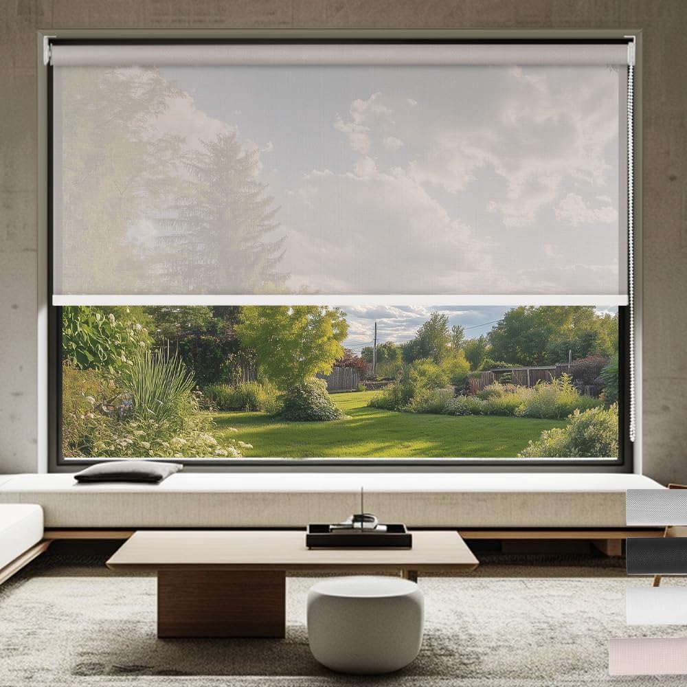 Custom Light Filtering Roller Shades for Windows 5% Openness Solar Shades UV Protection Light Filtering Blinds Heat Insulated Roller Blinds Solar Window Shades for Home Office Door,Beige