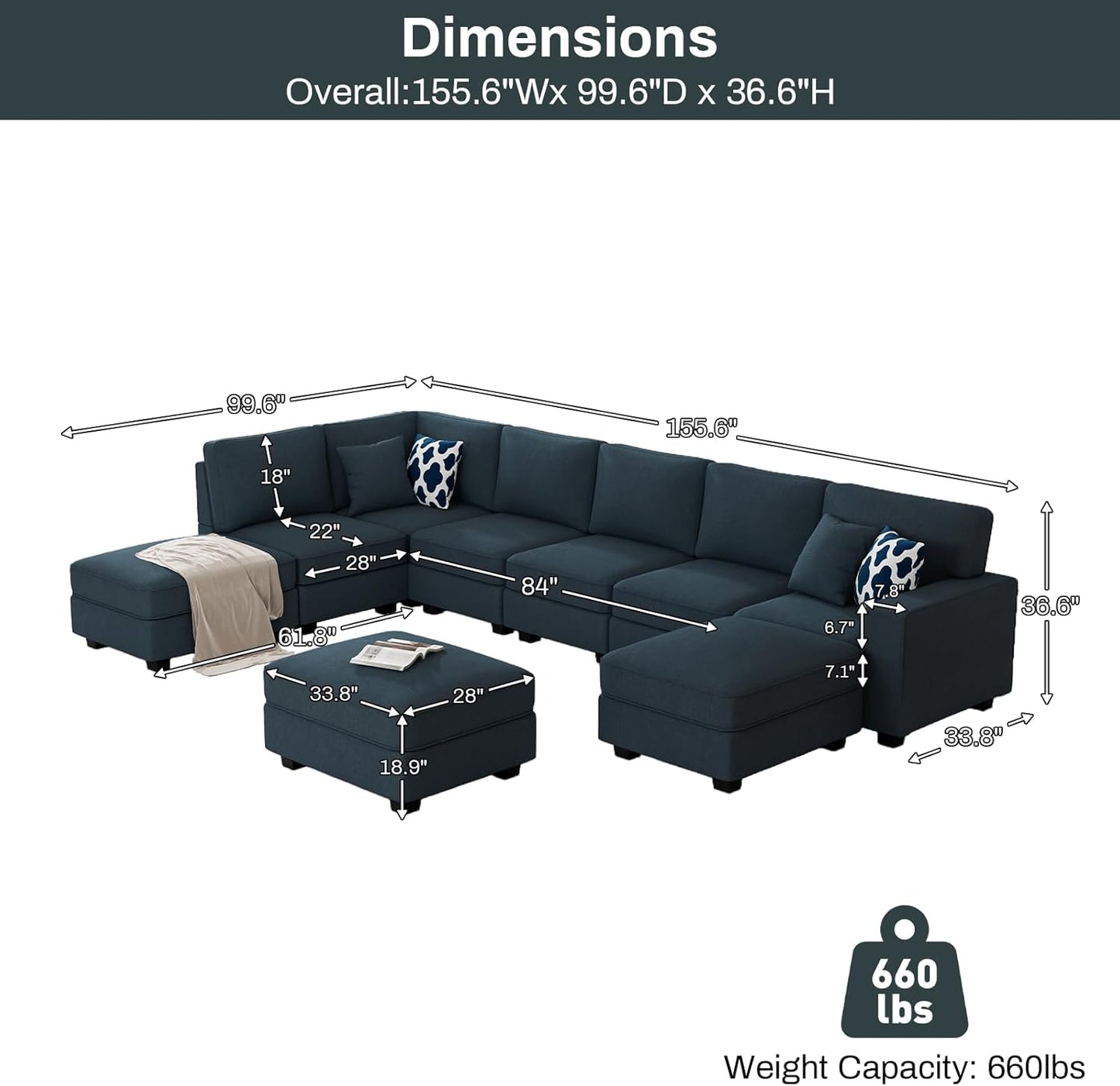 L Lengend Vansen Modular Sectional Sofa U Shaped Couch with Ottoman Modern Reversible Corner Sectional Couch for Living Room (Charcoal, U Shaped Sofa-4)