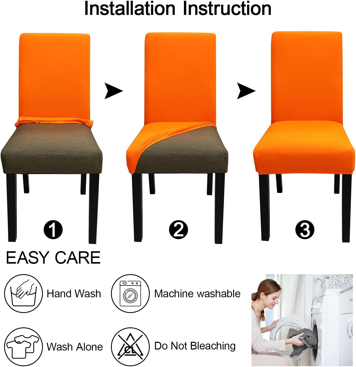JQinHome Dining Chair Slipcover, High Stretch Removable Washable Chair Seat Protector Cover Set of 4,Chair Covers for Halloween Dining Room, Kitchen,Home Party,Wedding Ceremony(Orange, 4PC)