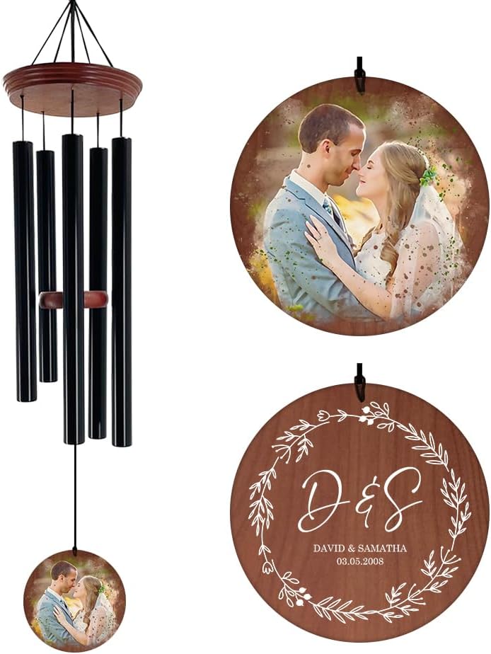 ASTARIN Wedding Wind Chimes for Outside, Custom Photo Personalized Wind Bells, Memorial Gifts for Anniversary, Celebration, Metal Wind Chime Gift in Garden, Patio, Porch, 36'' (Wedding-1)