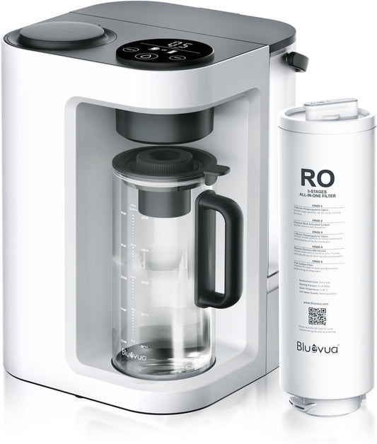 Bluevua RO100ROPOT-Lite(UV) Reverse Osmosis System Countertop Water Filter, 7-Stage Purification with UV and Remineralization, TDS & Filter Life Monitoring, Portable Water Purifier, White