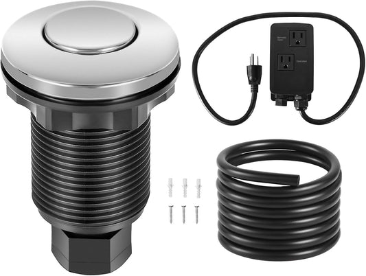 VEVOR Garbage Disposal Air Switch Kit, Dual Outlet Sink Top Air Switch for Food Waste Disposal, 2.5-inch Brushed Nickel Stainless Steel ON/OFF Air Push Button, Suitable for Stainless Steel Countertops