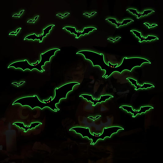 3 Sheets Glow in The Dark Halloween bat Decals Luminous Halloween bat Stickers Removable Bat Wall Decor Glowing Window Clings for Scary Halloween Theme Party Decorations