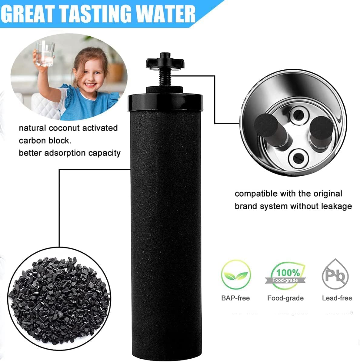 Water Filter Replacement Compatible with Berkey® Gravity Filter Filtration System, NSF/ANSI 42 Certified 4 Black Filters and 4 Fluoride Filters PF2 for Travel, Big, Royal Series