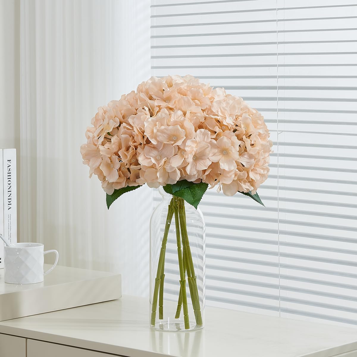 8pcs Fake Flowers Silk Hydrangea Artificial Flowers Bouquets Faux Hydrangea Stems for Home Table Centerpieces Wedding Party Decoration