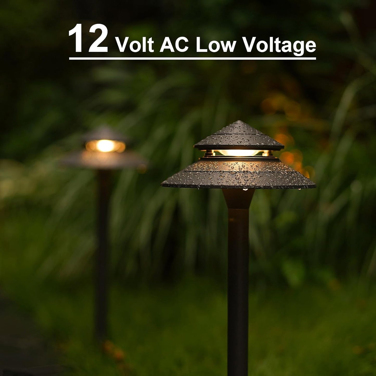 GOODSMANN Pathway Lights Kits 3W LED 8PK Outdoor Low Voltage Landscape Lighting 180 Lumen Hardwired 2 Tier Pagoda Path Light 3000K Warm White Metal 12V Electric Sidewalk Walkway Lights with Connectors