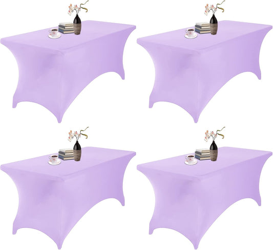 4Pack Spandex Waterproof Table Covers 6ft，Spandex 6ft Waterproof Table Cover for Party,Wedding, Banquet, and Events(Lavender)