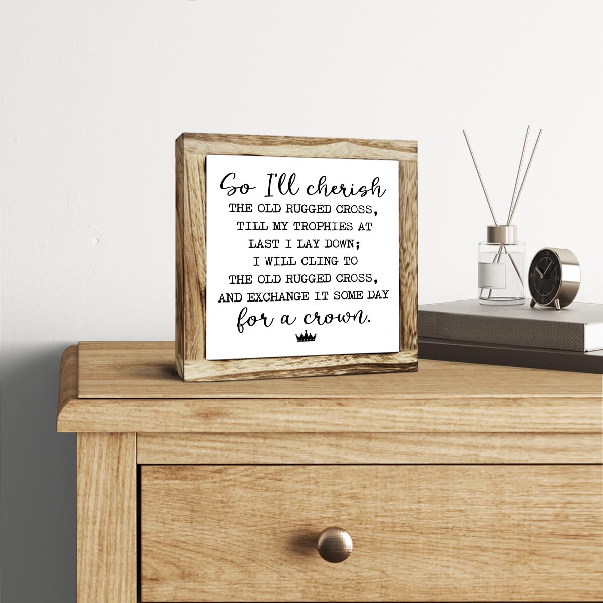 Rustic Wood Sign, So I'll Cherish the Old Rugged Cross Sign, Wooden Plaques Signs Table Decor, Small Wooden Box Signs, Inspirational Desk Decorate, Spiritual Decorate, Shelf Decoration for Home Office