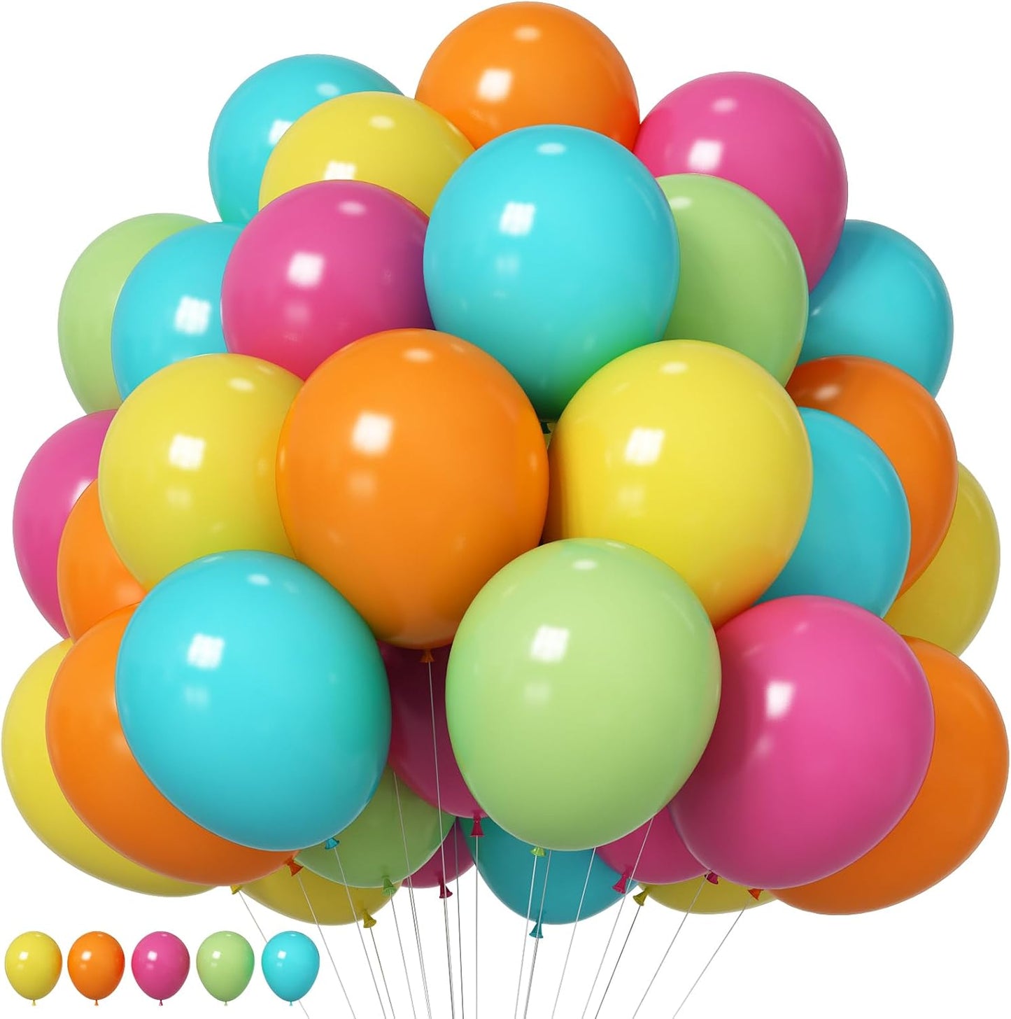 Tropical Balloons 12 Inch Summer Hawaiian Hot Pink Orange Teal Yellow Green Colorful Latex Party Balloon Multicolor for Luau Pool Aloha Beach Birthday Baby Shower Wedding Party Decoration