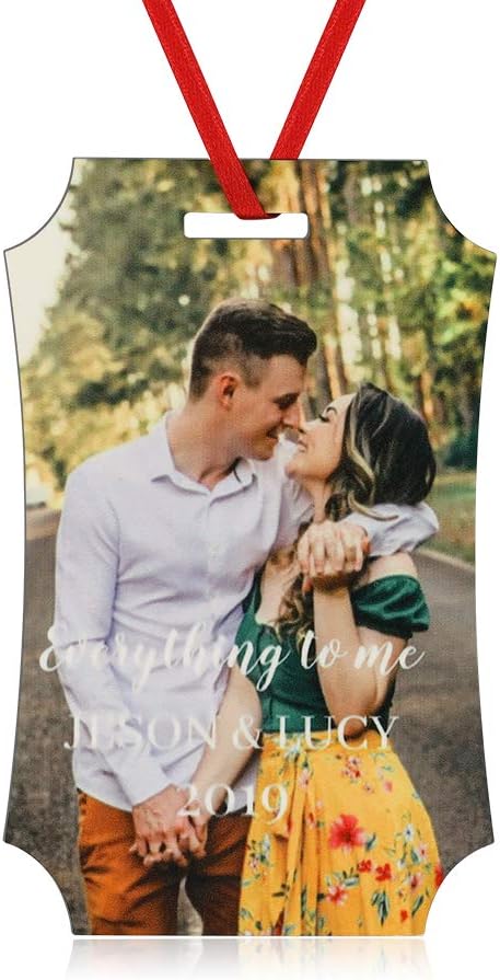 Gemszoo Personalized Picture Christmas Ornament, Custom Double Sided Photo Text Wooden Hanging Xmas Tree Keepsake Pendant Decoration Gift for Family (1, Scalloped Rectangular)
