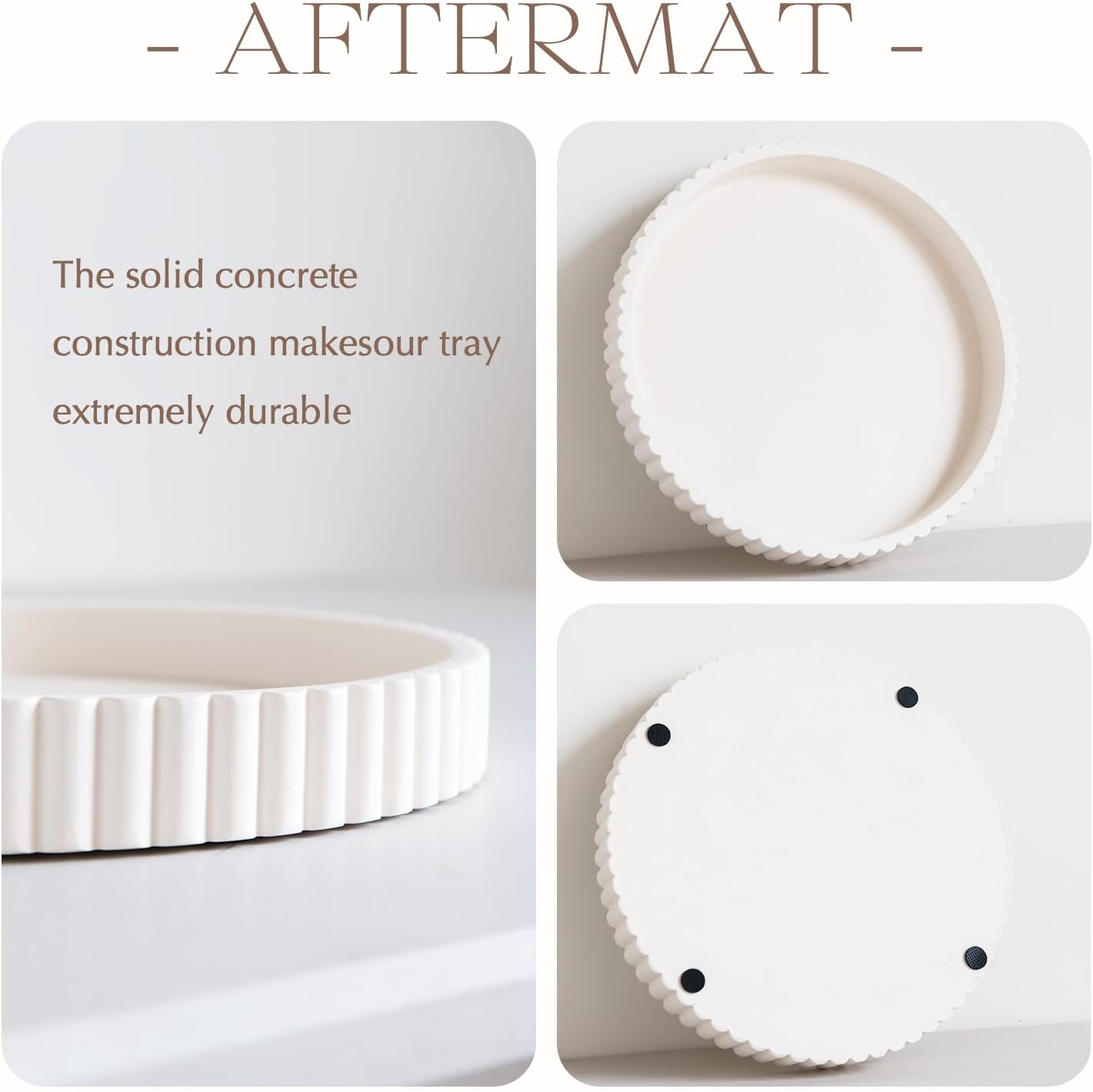 Decorative Tray for Coffee Table, Living Room, Side Table, 2 Packs 11" White Round Concrete Home Decor Serving Trays for Accent Table, Console Table