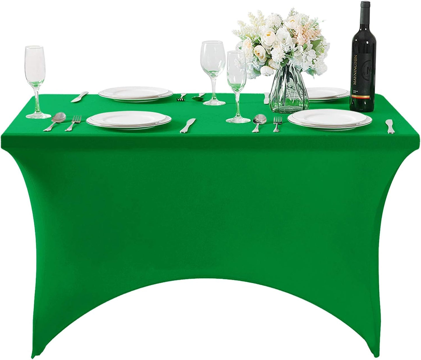 SuperO 2Pack Waterproof Spandex Table Cover for 4FT Table Universal Fitted Stretch Tablecloth for Party, Banquet, Wedding and Events-Emerald