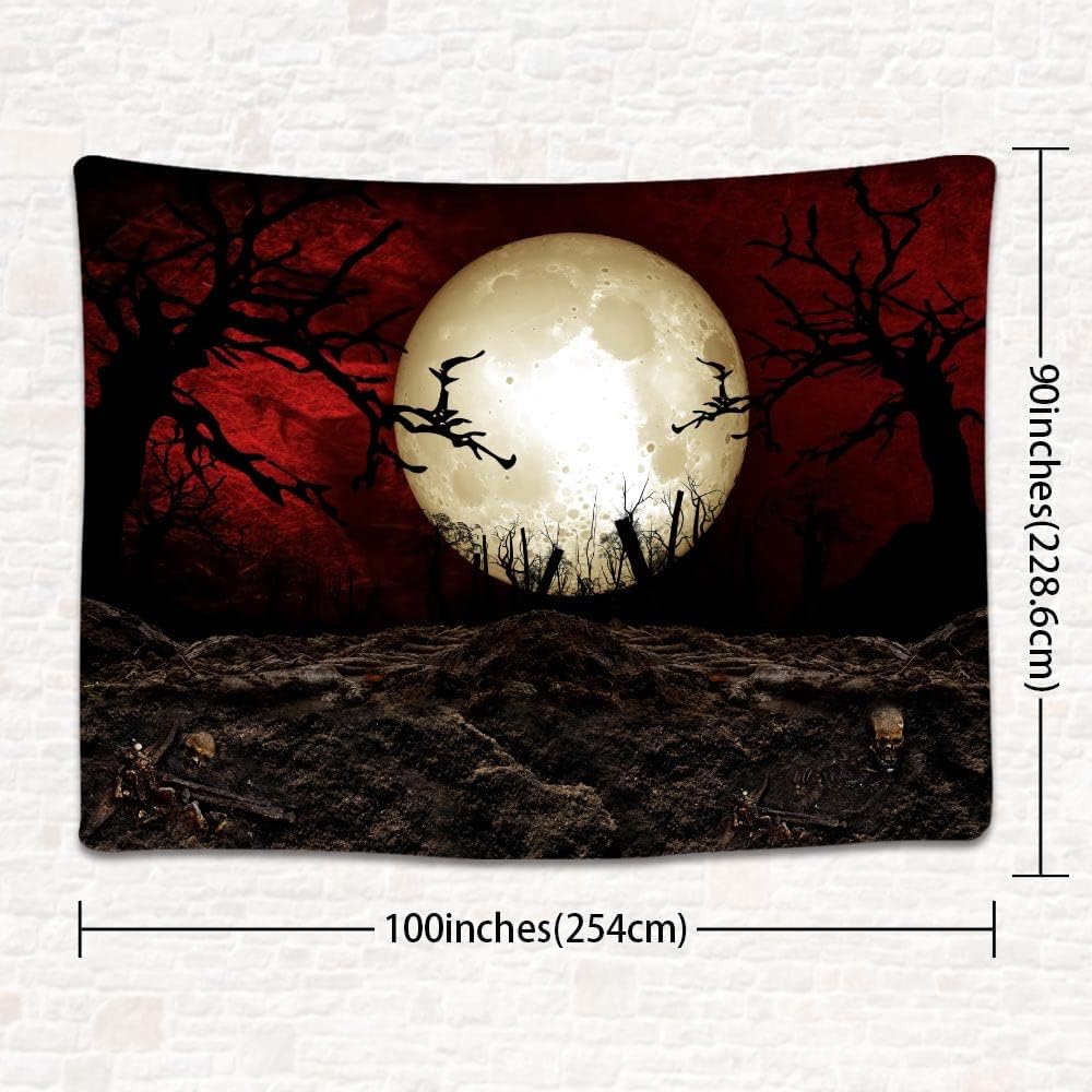 SHRAPHY Moon Tapestry Scary Graveyard Scarlet Sky Tapestry Large 100x90 Inches Halloween Art Wall Hanging Tapestry for Bedroom GTLSUH1209