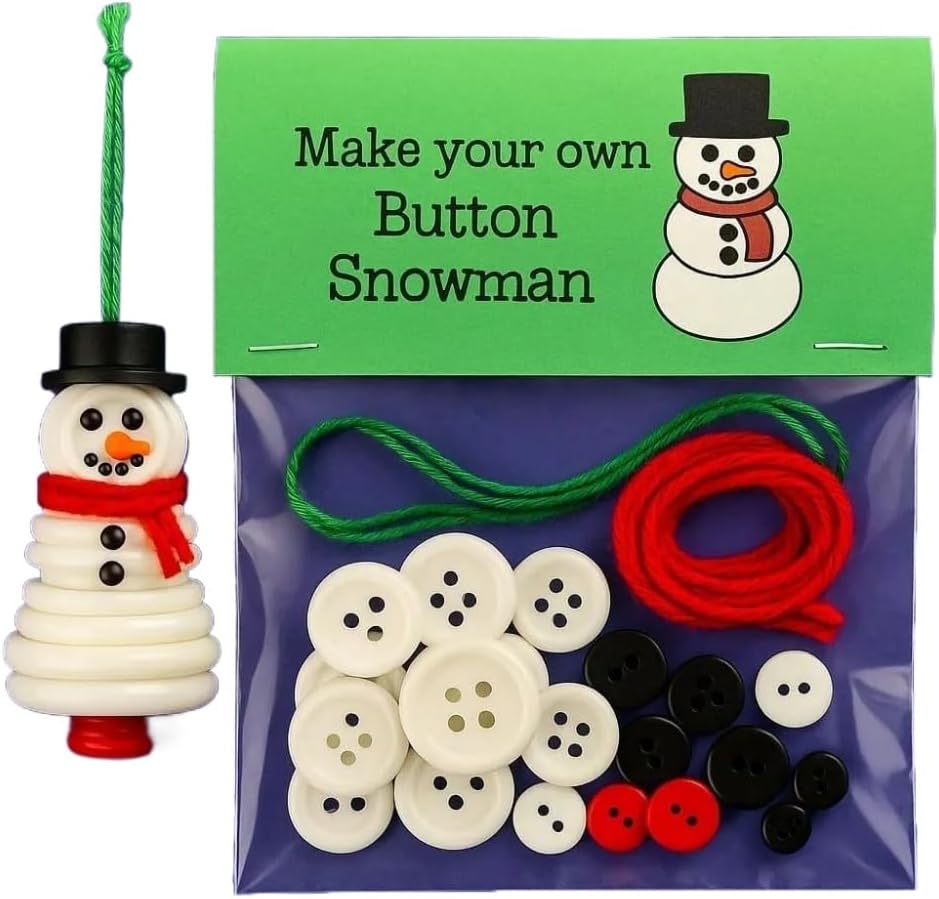 DIY Christmas Button Ornament Making Set - Snowman/Santa/Angel, Fun Holiday Craft Kit for All Ages, Ideal Xmas Tree Hanging Decor & Festive Gifts (8pcs-D)