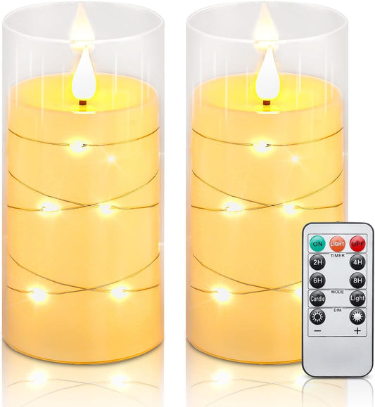 Aignis Flickering Flameless Candles Battery Operated Candles LED Candles with Remote Timer for Home/Wedding/Birthday/Holiday Decor ，Ivory White 3D Flame Set of 2 (D3 xH6 6")