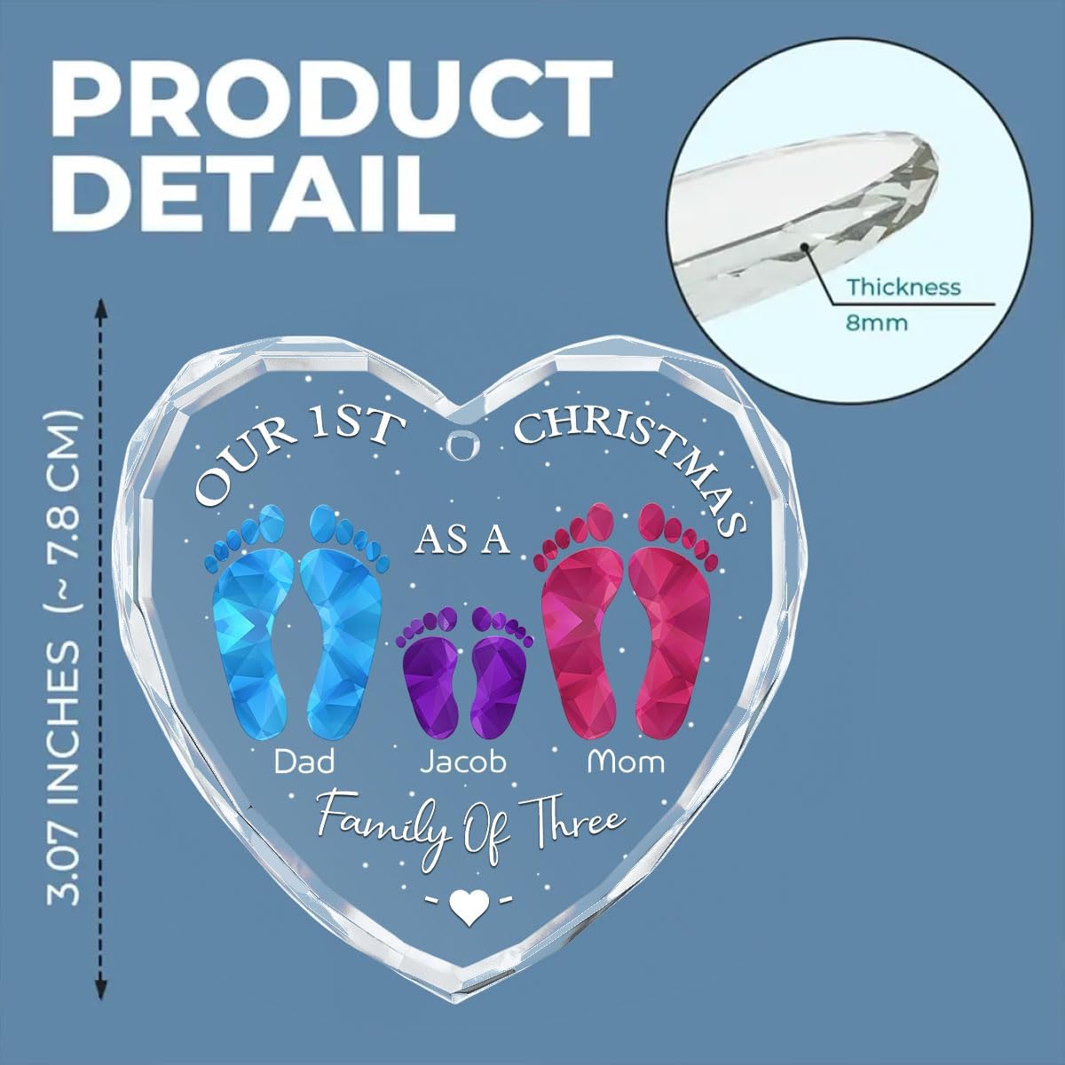 First Christmas As A Family - Personalized Custom Glass Ornament for Family of 8 People and Pets, 1st Xmas Family Ornament 2025 Baby's First Christmas