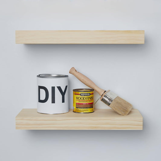 Homeforia 16 inch Natural Floating Shelf, High End Solid Real Wood 16inch Small Floating Shelves for Wall Mounted, Natural Wooden Floating Shelves, Heavy Duty Bracket, 16 X 6.5 X 1.75 in, Set of 2