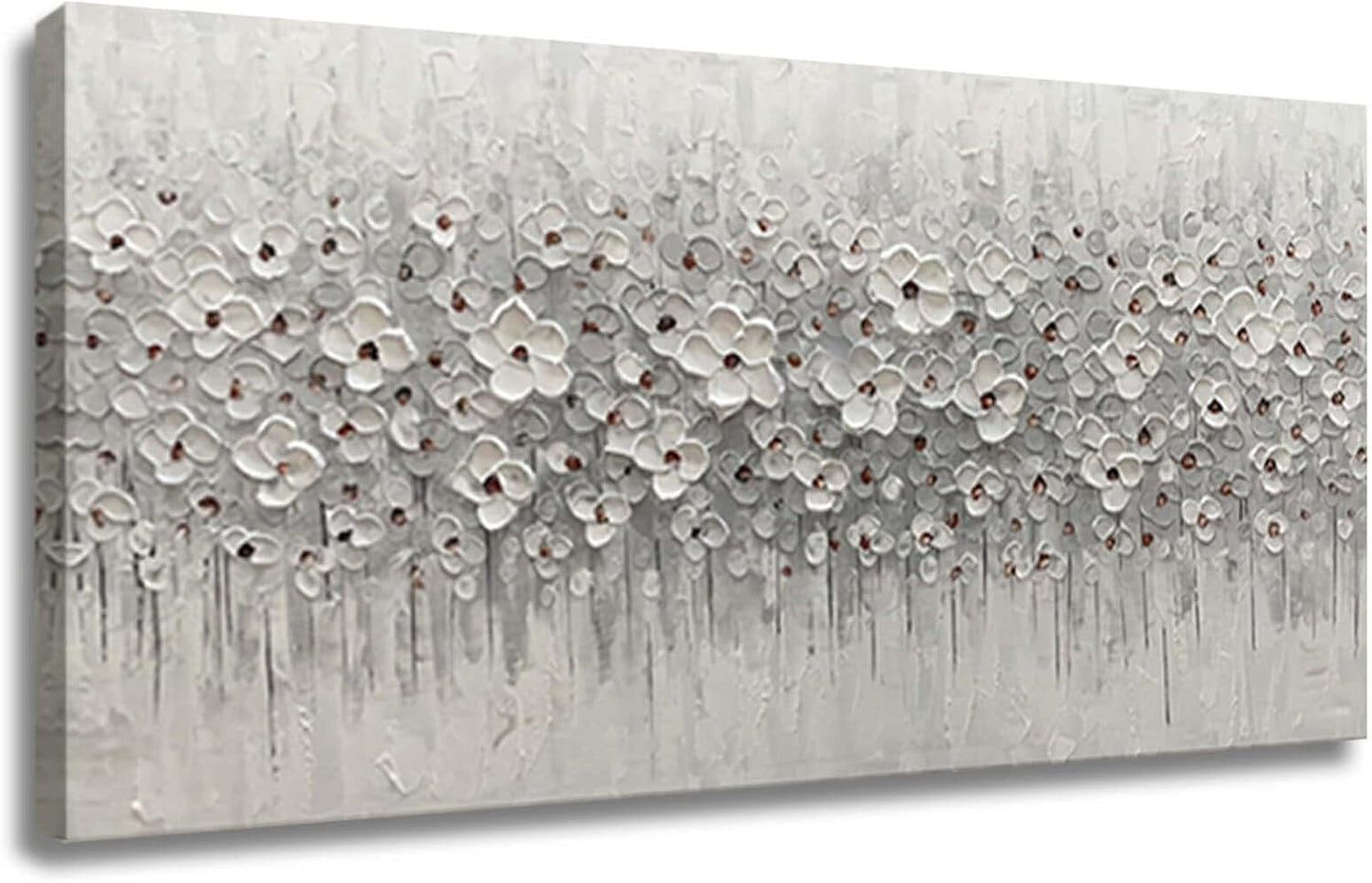 Large Canvas Wall Art for Living Room White Flowers Picture Hand-Painted Oil Painting Framed Artwork Modern Gallery Plant Decor Wall Decorations for Bedroom Bathroom Size 60x30 inch Ready to Hang