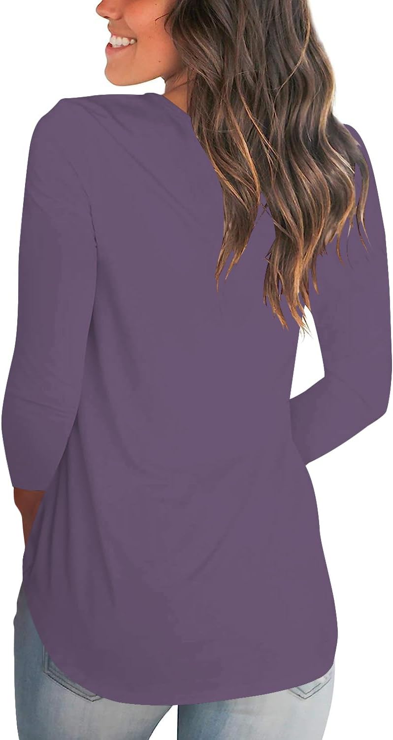 Tobrief Women's Long Sleeve V-Neck Shirts Fall Graphic Tees Loose Casual T-Shirt