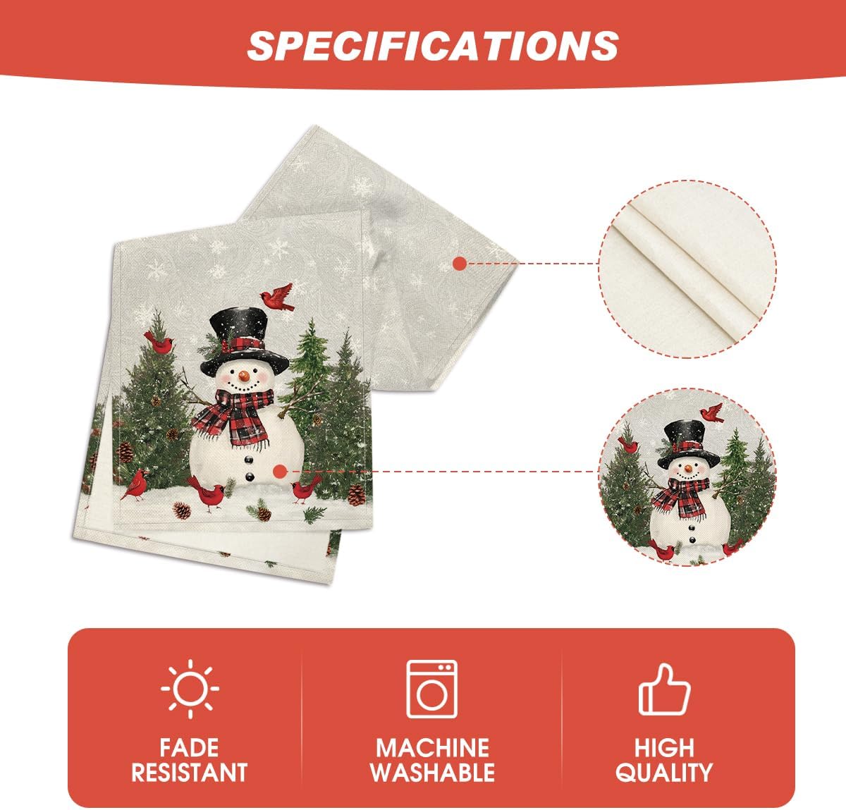 Artoid Mode Snowman Birds Trees Christmas Table Runner, Seasonal Silver Winter Holiday Kitchen Dining Table Decoration for Home Party Decor 13 x 36 Inch