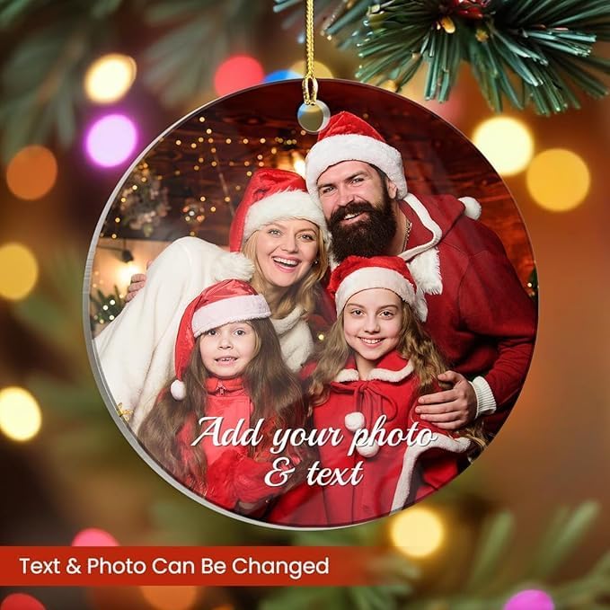 Personalized Photo Round Acrylic Ornament - Customized Keepsake Gifts for Family, Create Your Own Xmas Home Decorations