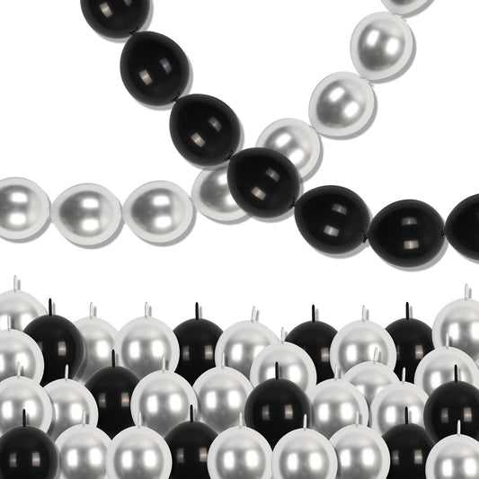 Black and Silver Linking Balloons, 100PCS 6 Inch Small Metal Silver Link Balloons for Making Balloon Wall Heart Arch, Quick Linked Balloon for Wedding Birthday Baby Shower Graduation Party Decorations