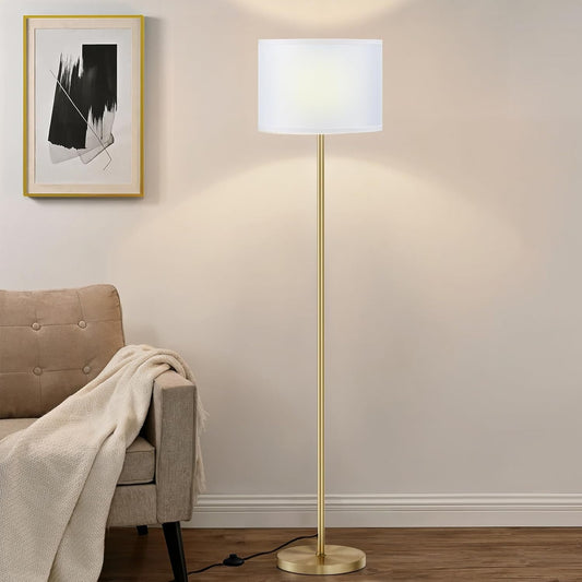 Ambimall 60'' Modern Floor Lamp with Shade, Tall Lamps for Living Room, Bedroom, Office, Dining Room, White Shade with Gold Pole(Without Bulb)