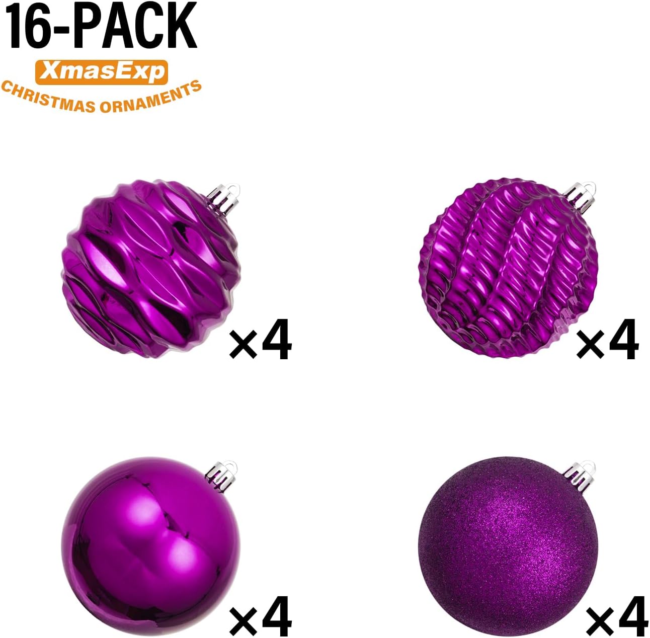 XmasExp 16ct Christmas Balls Ornaments - Shatterproof Large Hanging Ball Decorative Xmas Balls for Halloween Decorations Holiday Xmas Tree Decoration(3.15"/80mm, Purple)